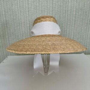 Sarah Bray Bermuda Daisy Wide Brim Palm Leaf Sun Hat + White Grosgrain Ribbon